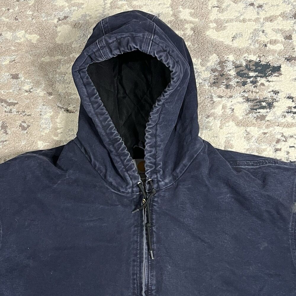 Vintage Carhartt Jacket Mens 3XL Tall Navy Hooded Canvas Lined Work J130 MDT - Picture 12 of 16